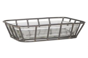 ib-laursen soap dish zeep schaaltje metaal en glas hoog 3.5 cm breed 14.5 cm diep 10.5 cm3