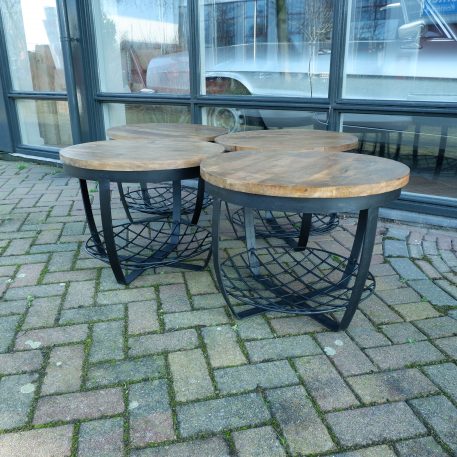 industrieel mangohouten bijzettafel salontafel rond zwart staal en gaas hoog 47 cm diameter 60 cm1 6