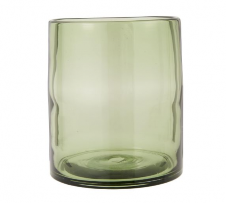 ib-laursen mond geblazen hurricane windlicht vaas olijf groen cylinder vorm hoog 18.5 cm diameter 16 cm