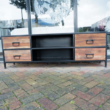 black steel tv-dressoir hoog 59 cm breed 180 cm diep 35 cm open vak en 4 lades