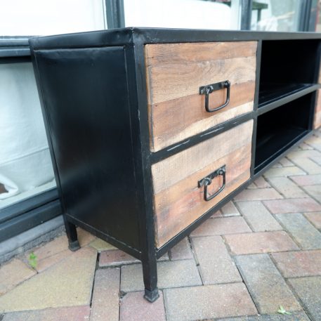 black steel tv-dressoir hoog 59 cm breed 180 cm diep 35 cm open vak en 4 lades4