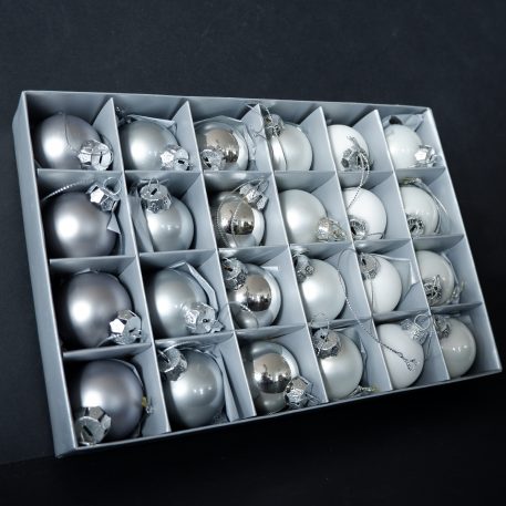 Grijze en witte kerstballen 24 stuks - Afbeelding 2