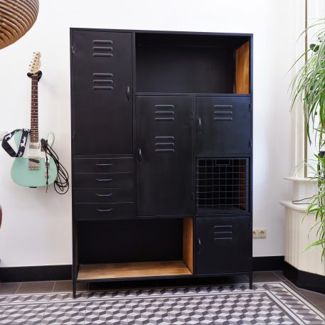 Black Locker kast L met lades - deuren en open vakken zwart staal - Afbeelding 4