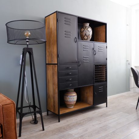 Black Locker kast L met lades - deuren en open vakken zwart staal - Afbeelding 5