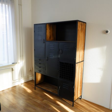 Black Locker kast L met lades - deuren en open vakken zwart staal - Afbeelding 7