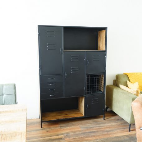 Black Locker kast L met lades - deuren en open vakken zwart staal - Afbeelding 6