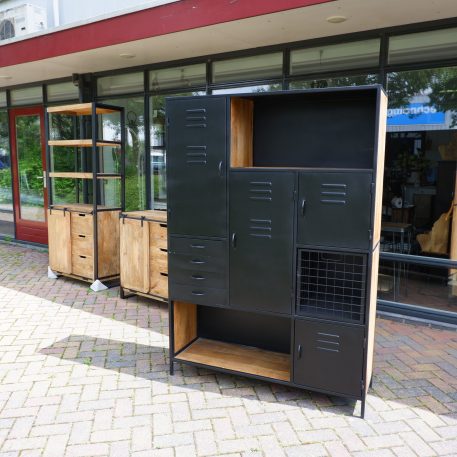 Black Locker kast L met lades - deuren en open vakken zwart staal - Afbeelding 8