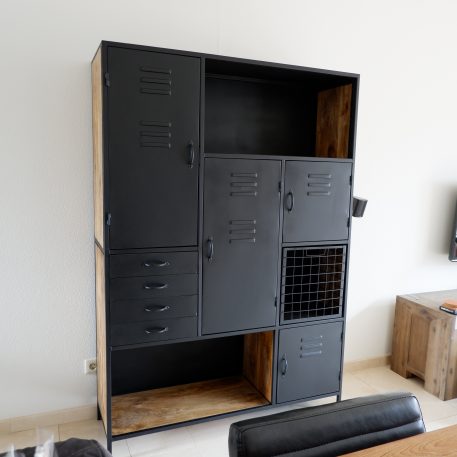Black Locker kast L met lades - deuren en open vakken zwart staal - Afbeelding 2