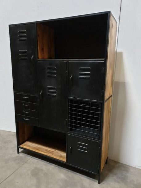 black iron vakkenkast L zwart staal en mangohout hoog 180 cm breed 125 cm diep 40 cm lockerkast4