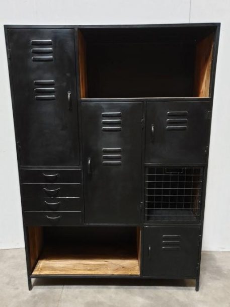 Black Locker kast L met lades - deuren en open vakken zwart staal - Afbeelding 10