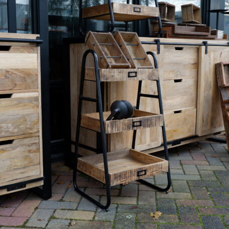 Etagère mangohout en zwart staal UITVERKOCHT - Afbeelding 9
