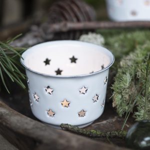 emaille sfeerlichtje wit ster ib laursen hoog 5 cm diameter 7.5 cm candle holder for tealight stars enamel