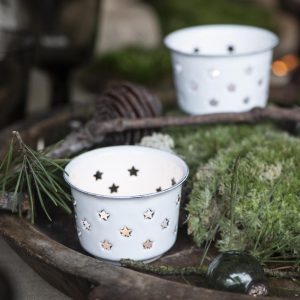 emaille sfeerlichtje wit ster ib laursen hoog 5 cm diameter 7.5 cm candle holder for tealight stars enamel1