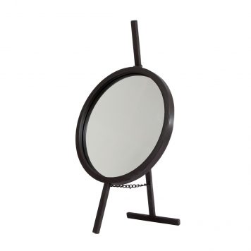 spiegel rond staand zwart metaal hoog 53 cm diameter 30 cm