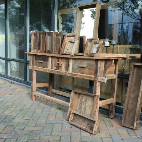 barnwood sidetable 2 lades en deurtjes hoog 81 cm breed 171 cm diep 45 cm truckwood railway wood