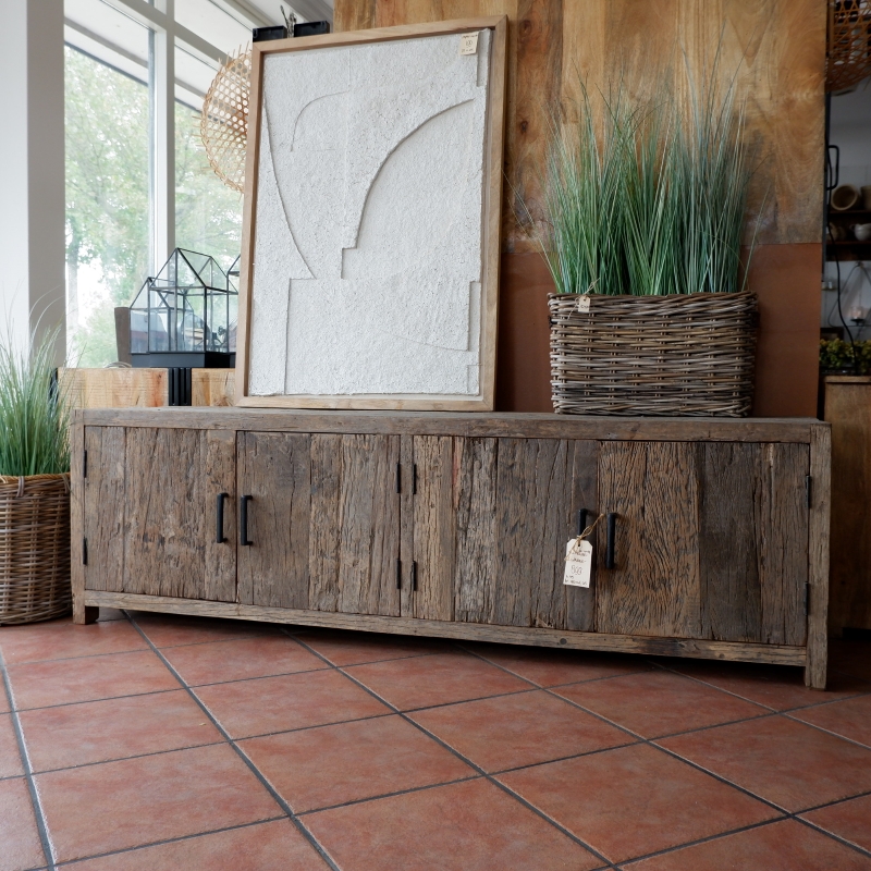 Tv dressoir Wenen 4 deuren oud vergrijsd hout - Afbeelding 7