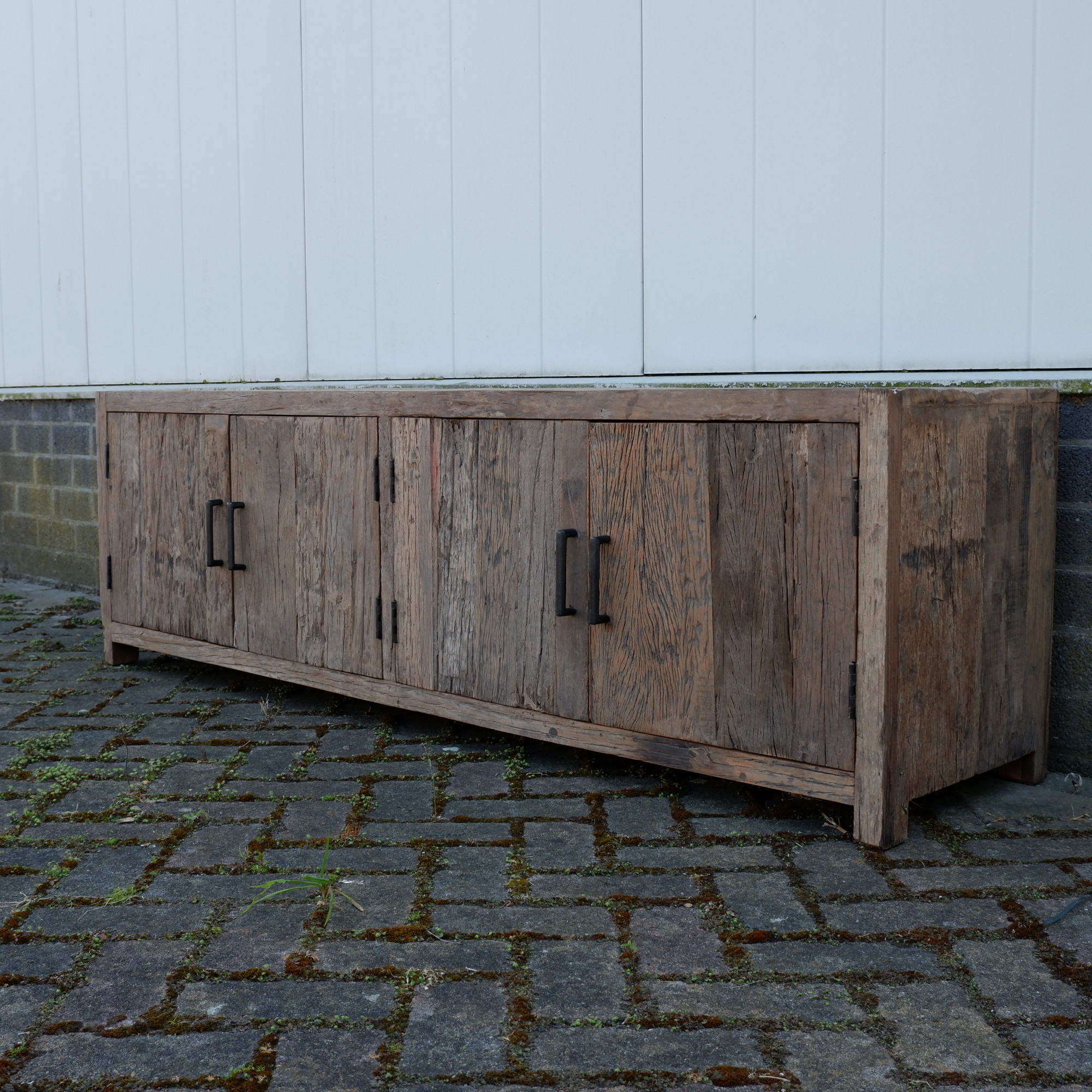Tv dressoir Wenen 4 deuren oud vergrijsd hout - Afbeelding 3