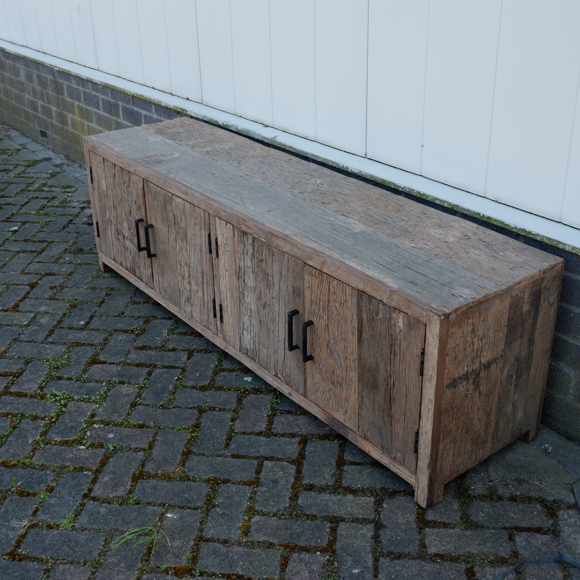 Tv dressoir Wenen 4 deuren oud vergrijsd hout - Afbeelding 4
