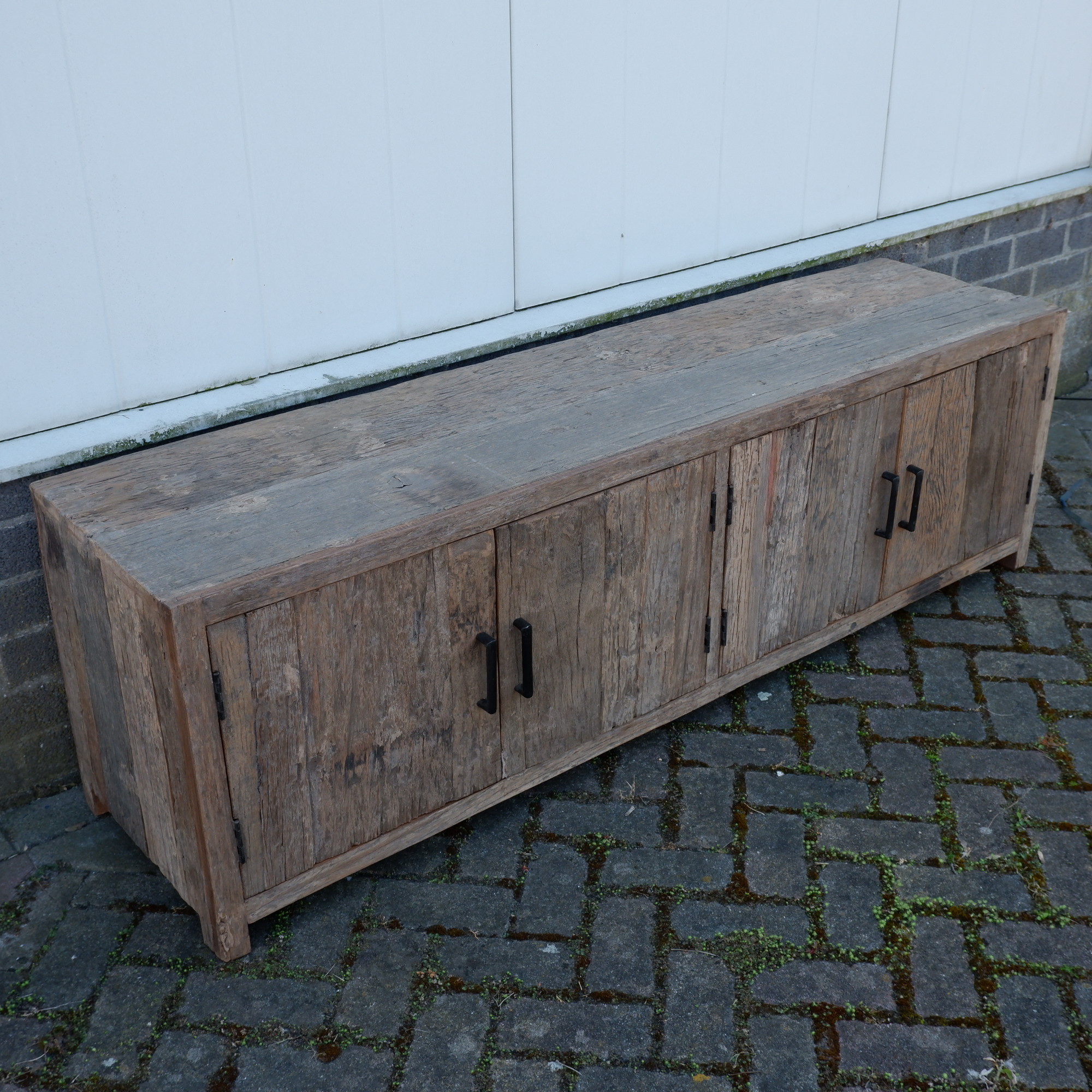 Tv dressoir Wenen 4 deuren oud vergrijsd hout - Afbeelding 6