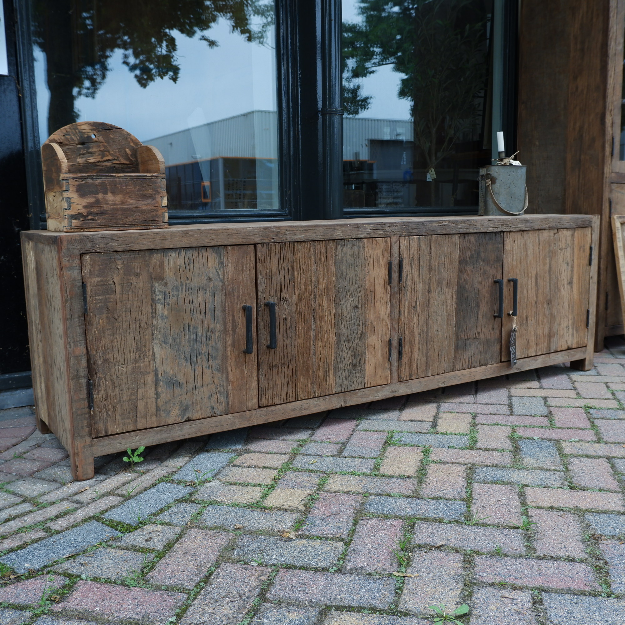 Tv dressoir Wenen 4 deuren oud vergrijsd hout - Afbeelding 22