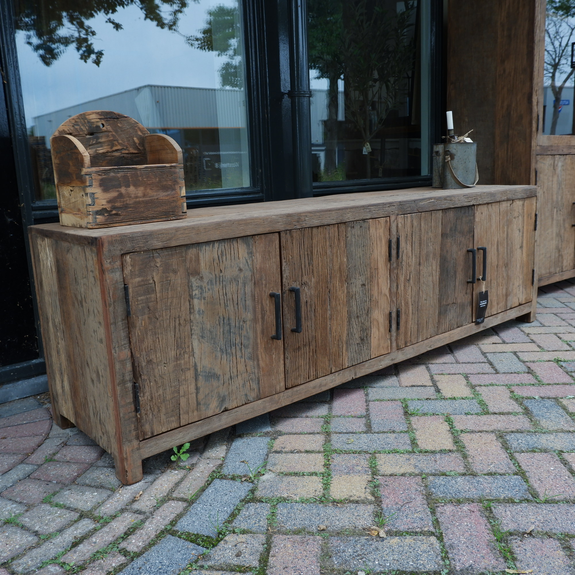Tv dressoir Wenen 4 deuren oud vergrijsd hout - Afbeelding 23