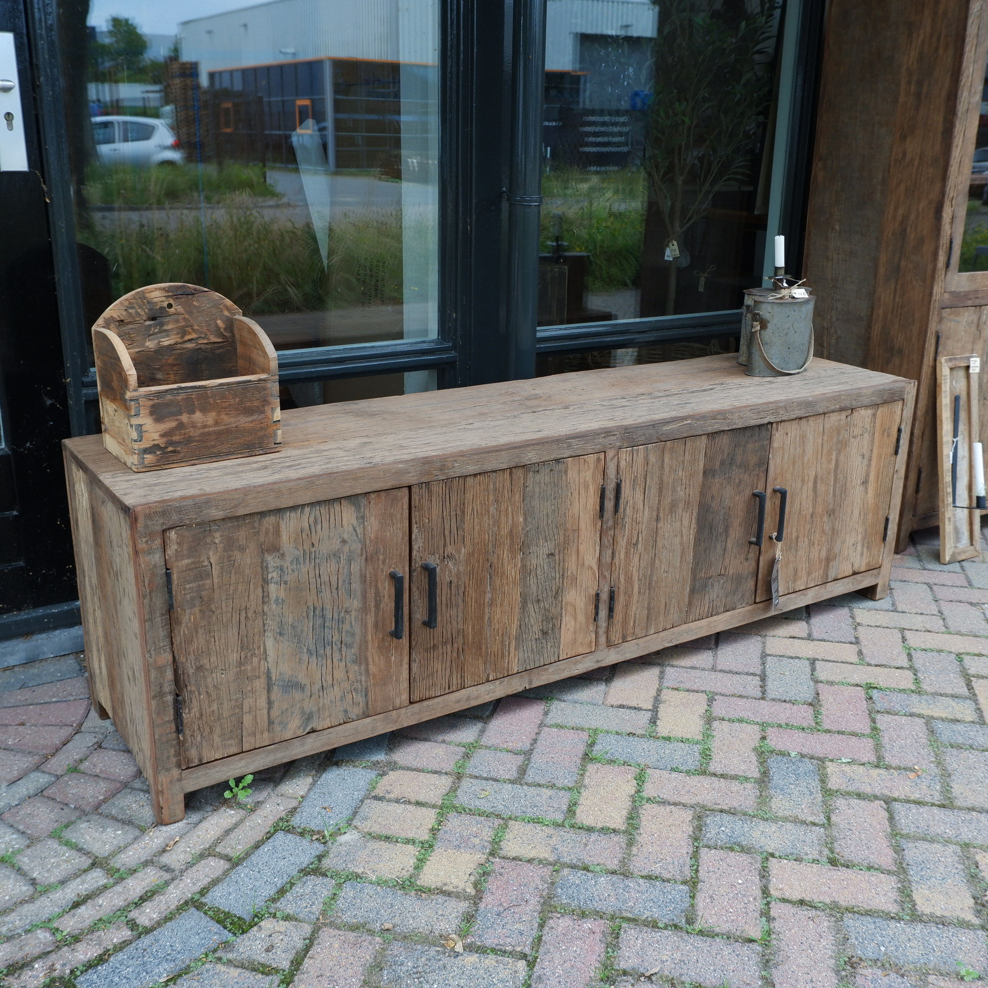 Tv dressoir Wenen 4 deuren oud vergrijsd hout - Afbeelding 24