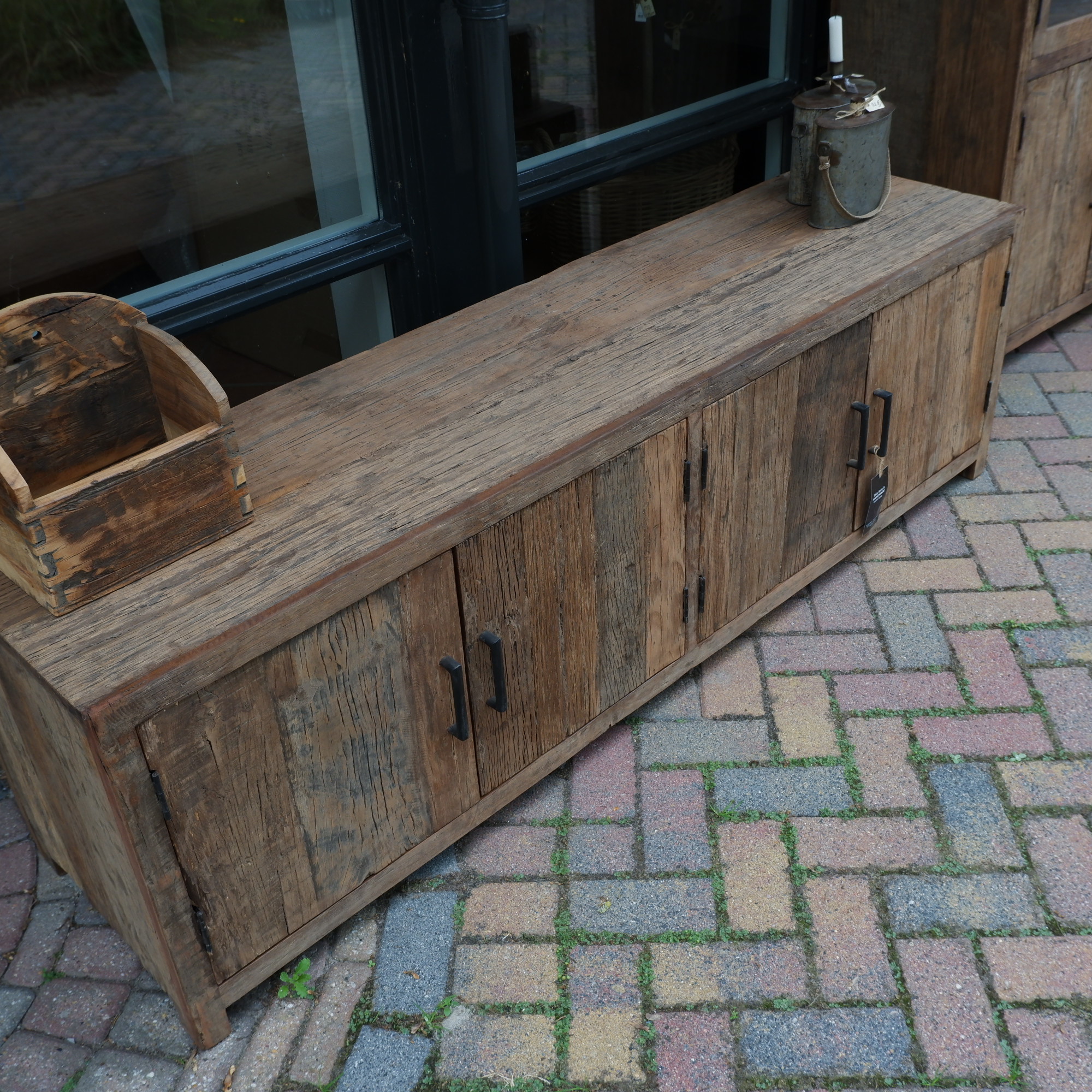Tv dressoir Wenen 4 deuren oud vergrijsd hout - Afbeelding 25
