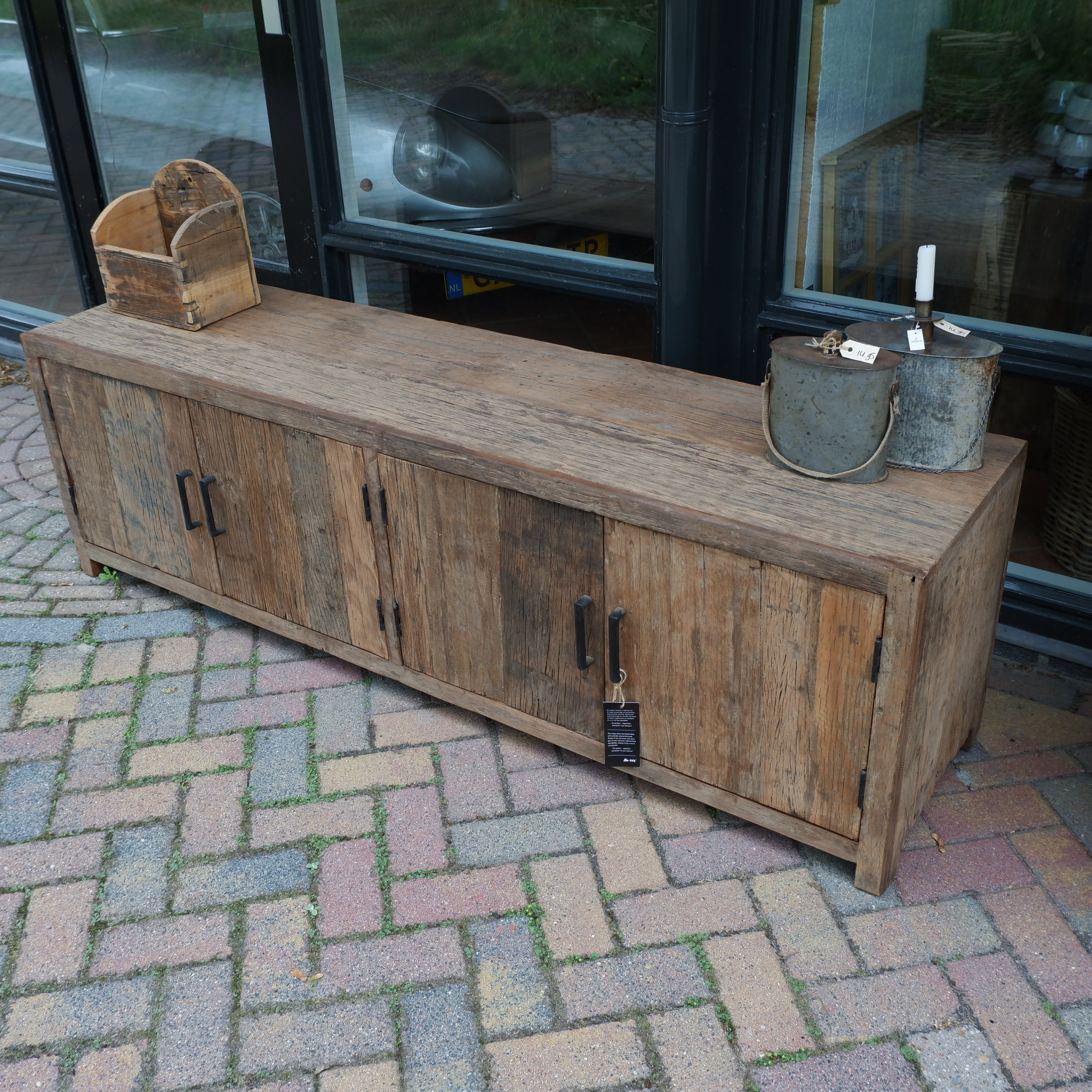Tv dressoir Wenen 4 deuren oud vergrijsd hout - Afbeelding 28