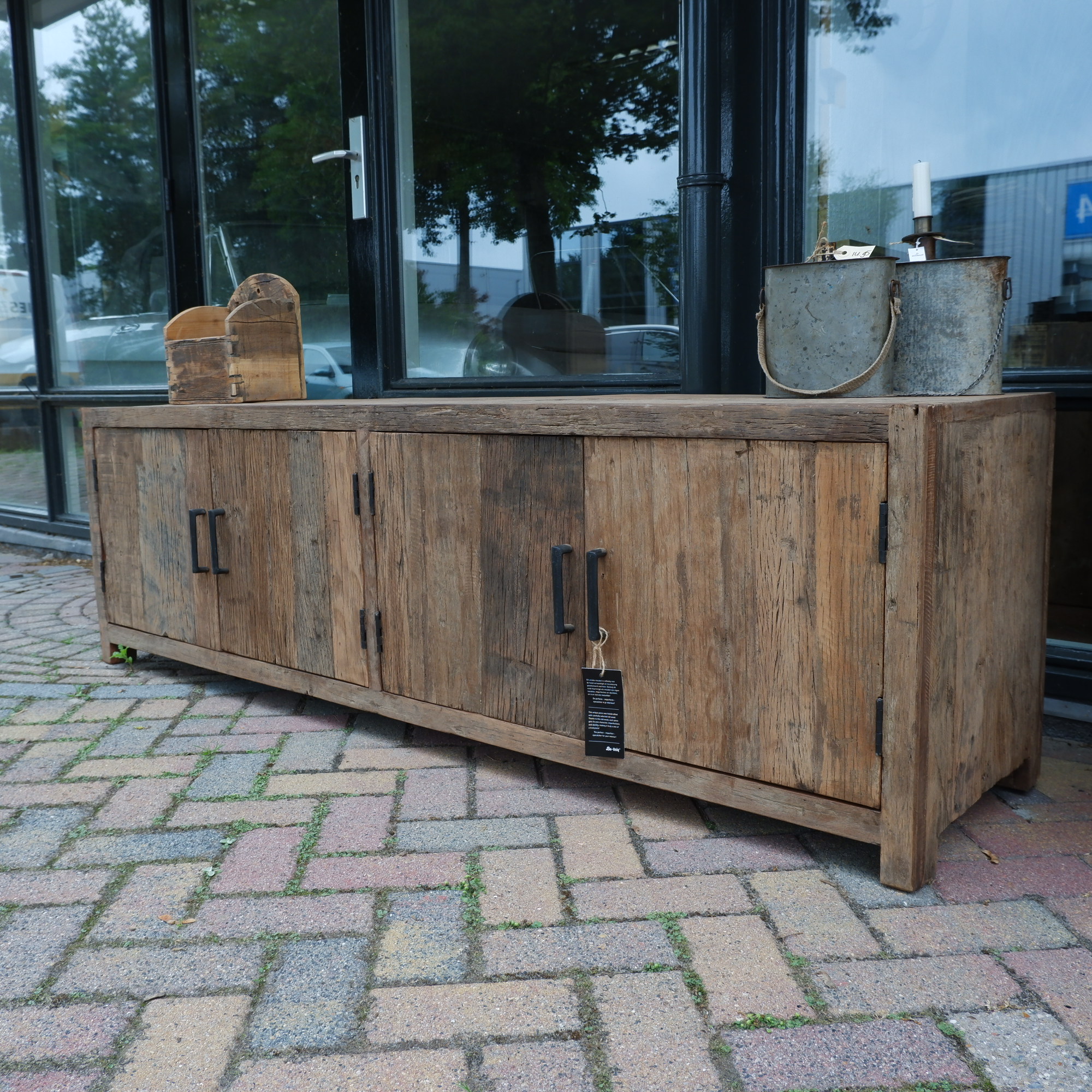 Tv dressoir Wenen 4 deuren oud vergrijsd hout - Afbeelding 27