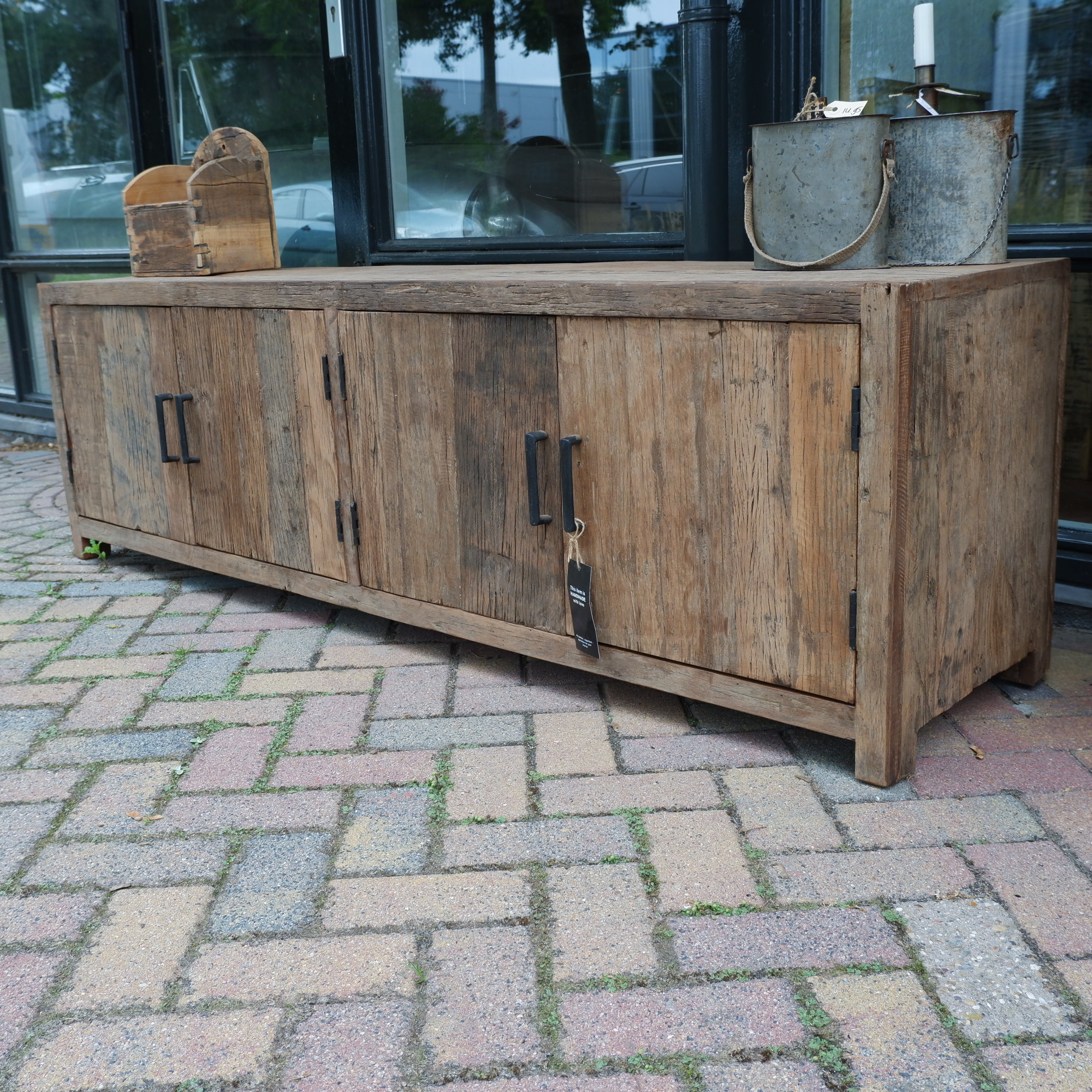 Tv dressoir Wenen 4 deuren oud vergrijsd hout - Afbeelding 26