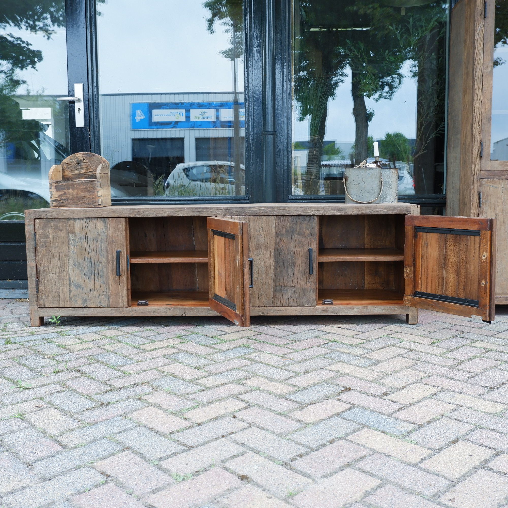 Tv dressoir Wenen 4 deuren oud vergrijsd hout - Afbeelding 30
