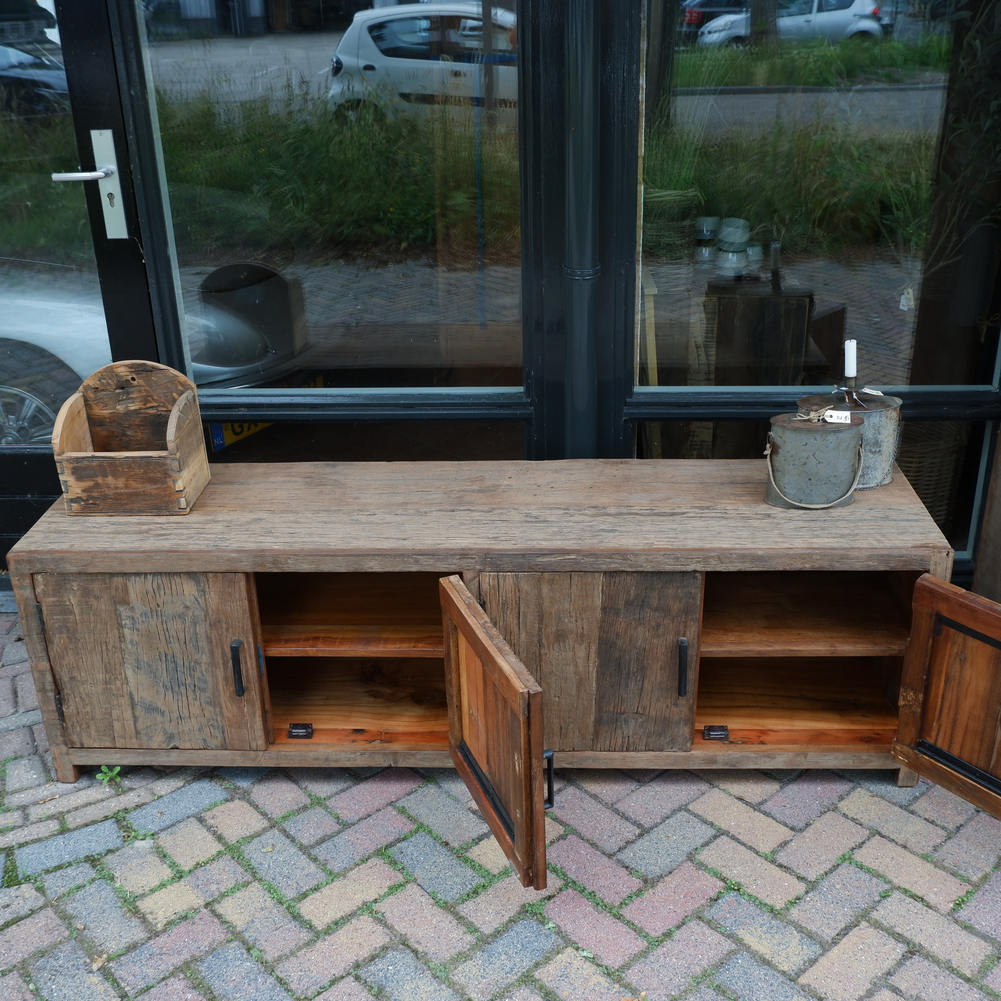 Tv dressoir Wenen 4 deuren oud vergrijsd hout - Afbeelding 31