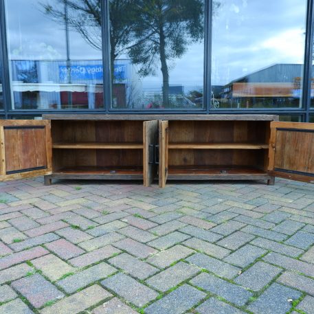 Tv dressoir Wenen 4 deuren oud vergrijsd hout - Afbeelding 4