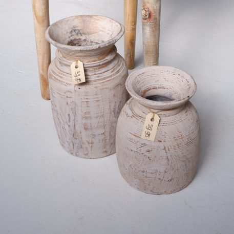 Oud houten Nepalese vaas white-wash - Afbeelding 5