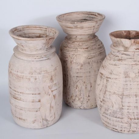 Oud houten Nepalese vaas white-wash - Afbeelding 2