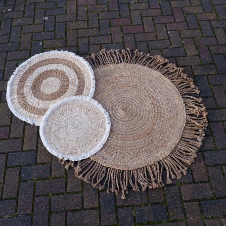 Durry gevlochten vloerkleed jute met franje Ø125 cm - Afbeelding 3