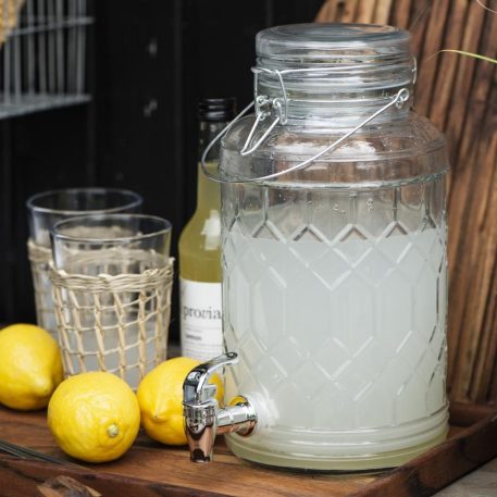 drank dispenser limonade tap helder glas met honingraat patroon 3.5 liter hoog 30 cm diameter 16 cm ib-laursen