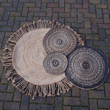 durry gevlochten vloerkleed rond met franje jute 125 cm