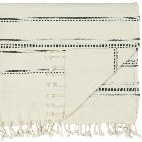 hammam towel handdoek met franje off white en zwart streepje en stippen 150 cm lang en 55 cm breed 100% katoen ib-laursen3