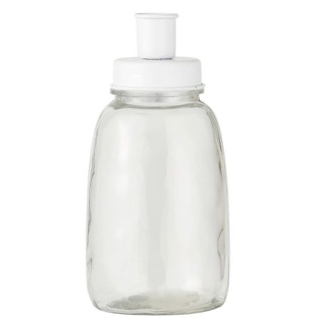 ib-laursen glazen fles kandelaar wit metaal hoog 18 cm diameter 8.5 cm candleholder for dinner candle metal lid white