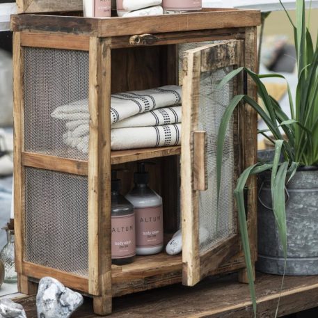 barnwood kastje met gaaspaneel in deur hoog 54 cm breed 40 cm diep 26 cm ib-laursen meat safe with shelf unique2