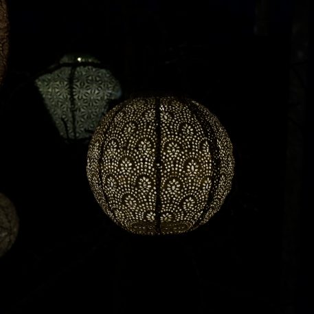 solar bol lampion rond 20 cm licht taupe Lumiz round lantern 20 cm patern fan tyvek1