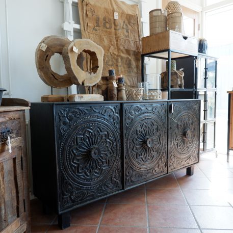 Antiek zwart dressoir Carving 3 deuren - Afbeelding 6