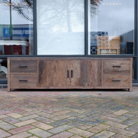 Tv dressoir Praag 2 deuren en 4 lades oud vergrijsd hout GERESERVEERD - Afbeelding 12