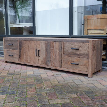 Tv dressoir Praag 2 deuren en 4 lades oud vergrijsd hout GERESERVEERD - Afbeelding 15