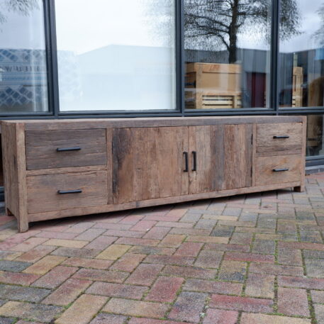 Tv dressoir Praag 2 deuren en 4 lades oud vergrijsd hout GERESERVEERD - Afbeelding 17