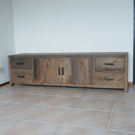 be-uniq tv dressoir praag 2 deuren en 4 lades vergrijsd hout hoog 55 cm breed 2000 cm diep 45 cm truckwood tv meubel bij klant2a