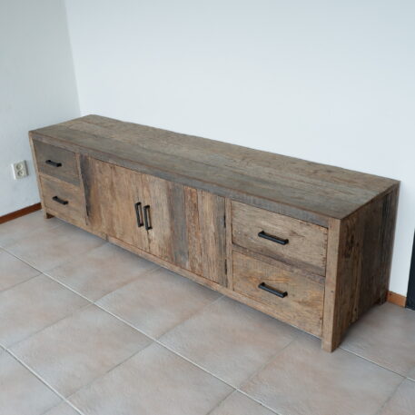 Tv dressoir Praag 2 deuren en 4 lades oud vergrijsd hout GERESERVEERD - Afbeelding 14