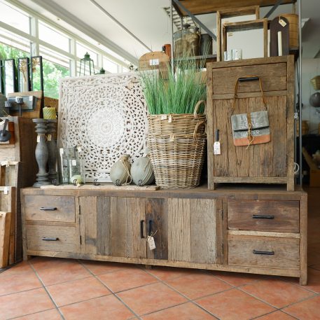 Tv dressoir Praag 2 deuren en 4 lades oud vergrijsd hout - Afbeelding 3