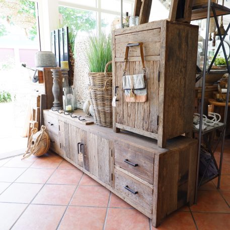 Tv dressoir Praag 2 deuren en 4 lades oud vergrijsd hout - Afbeelding 5